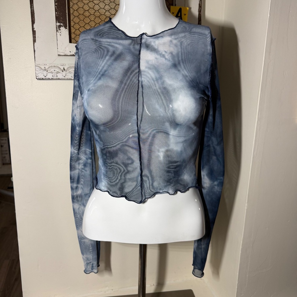Just Polly Blue Tie Dye Mesh Crop Top Small